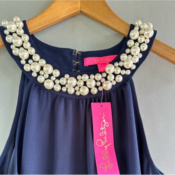 NWT LILLY PULITZER SIZE LARGE SHAWN MAXI DRESS *TRUE NAVY* EMBELLISHED - Picture 7 of 16
